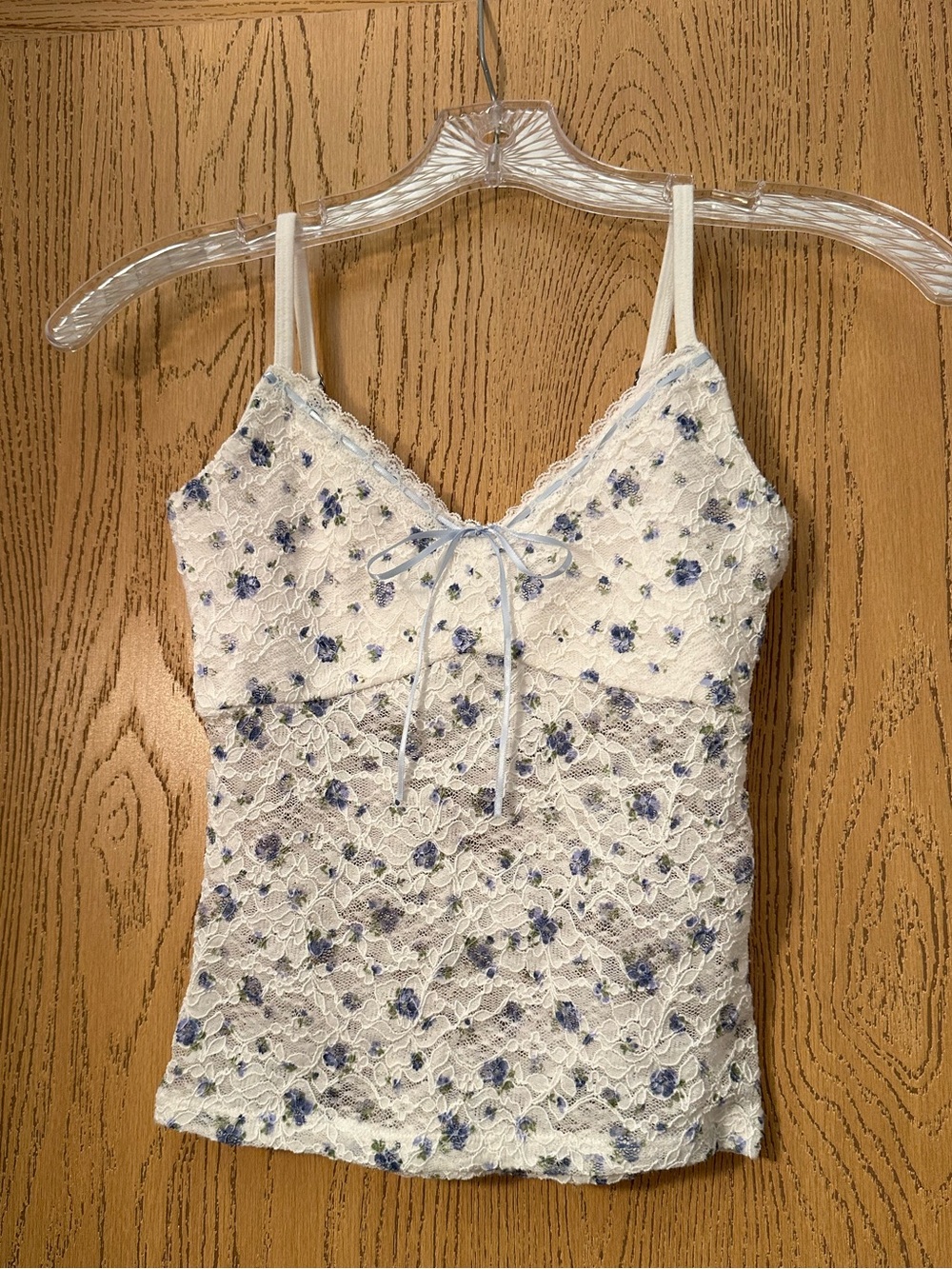 Hollister White Lace Camisole with Blue Floral Print